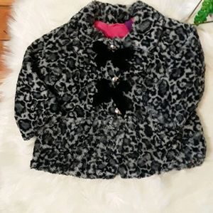 Toddler Sz 12months Cheetah Print Greendog Kids Faux Fur Coat with bows/ buttons